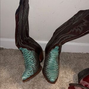 Dan Post Turquoise and Brown Heeled Boots